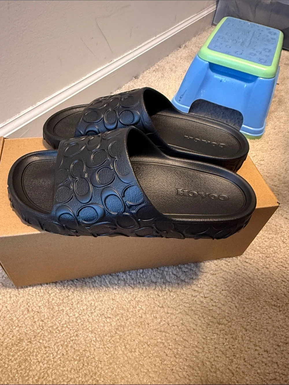 Coach Kids Black Logo-Embossed Slide Sandals